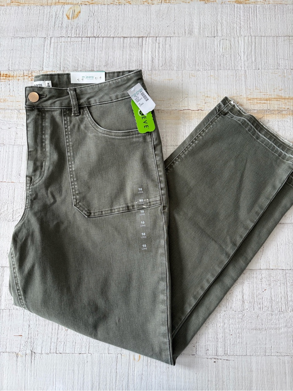 Maurices Ankle Slim Straight Jeans NWT size 18 LONG High Rise Stretch Olive